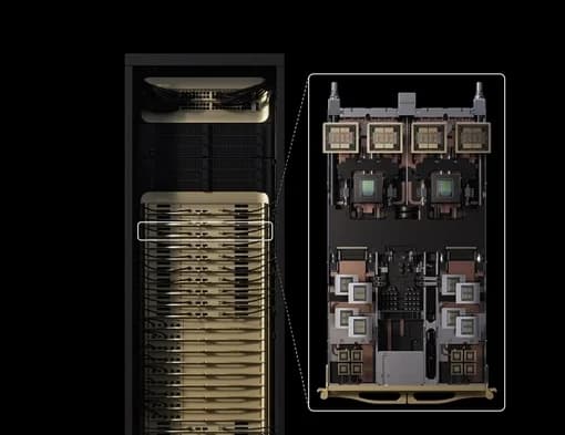NVIDIA Vera Rubin NVL144 rack with exploded compute-tray detail