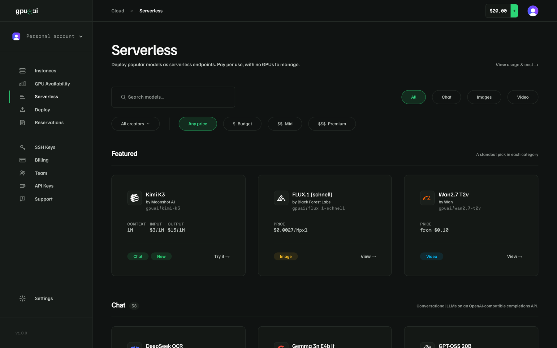 The gpu.ai serverless model marketplace